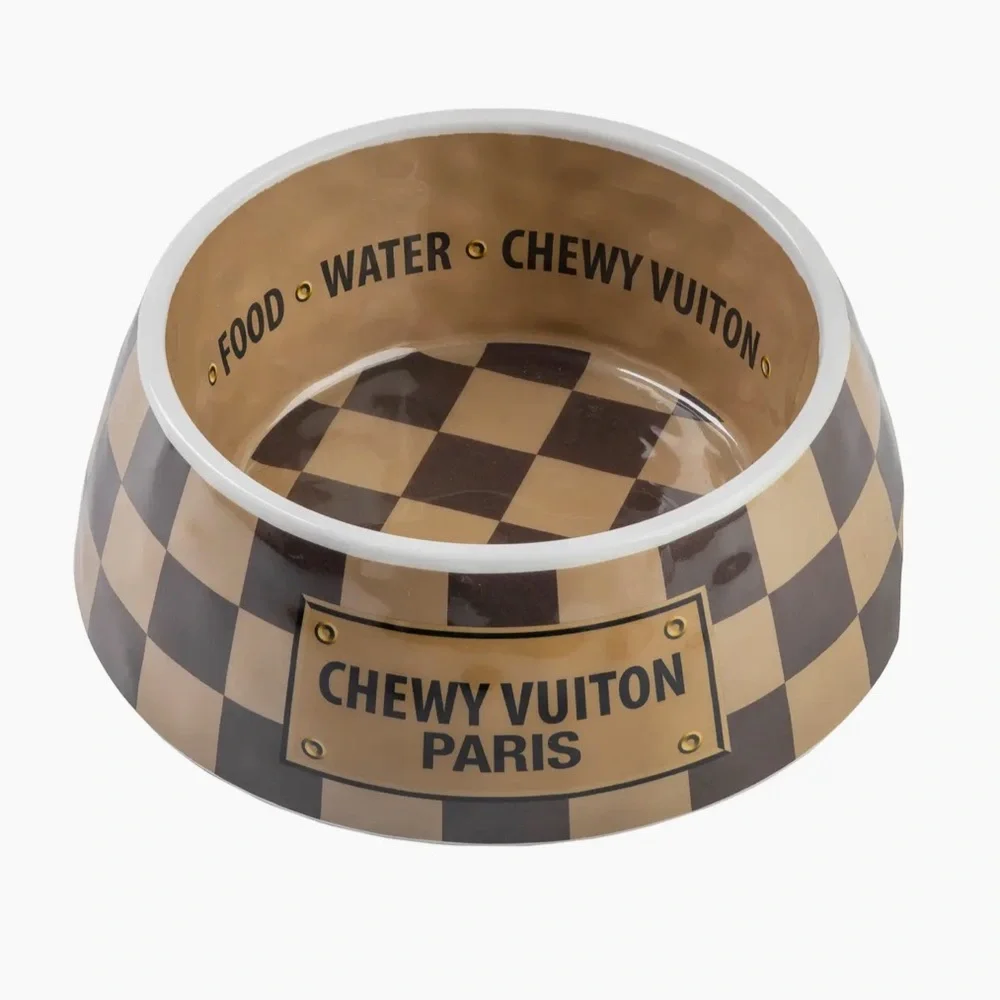 Haute Diggity Doy BARK, LOVE, PLAY! Checker Chewy Vuiton Bowl - Large NEW